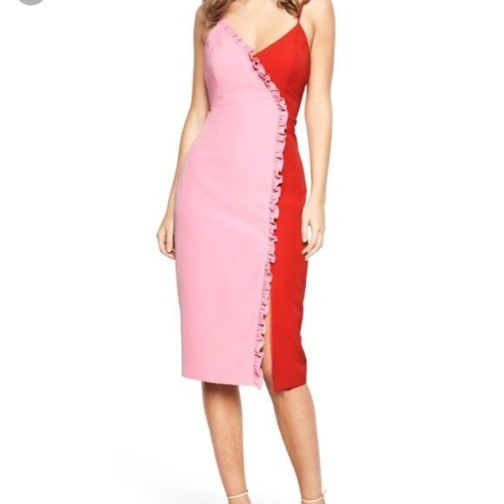 BARDOT Colorblock Ruffled Sheath Dress Pink Red Size XS Nordstrom sundress 4 - Picture 2 of 6